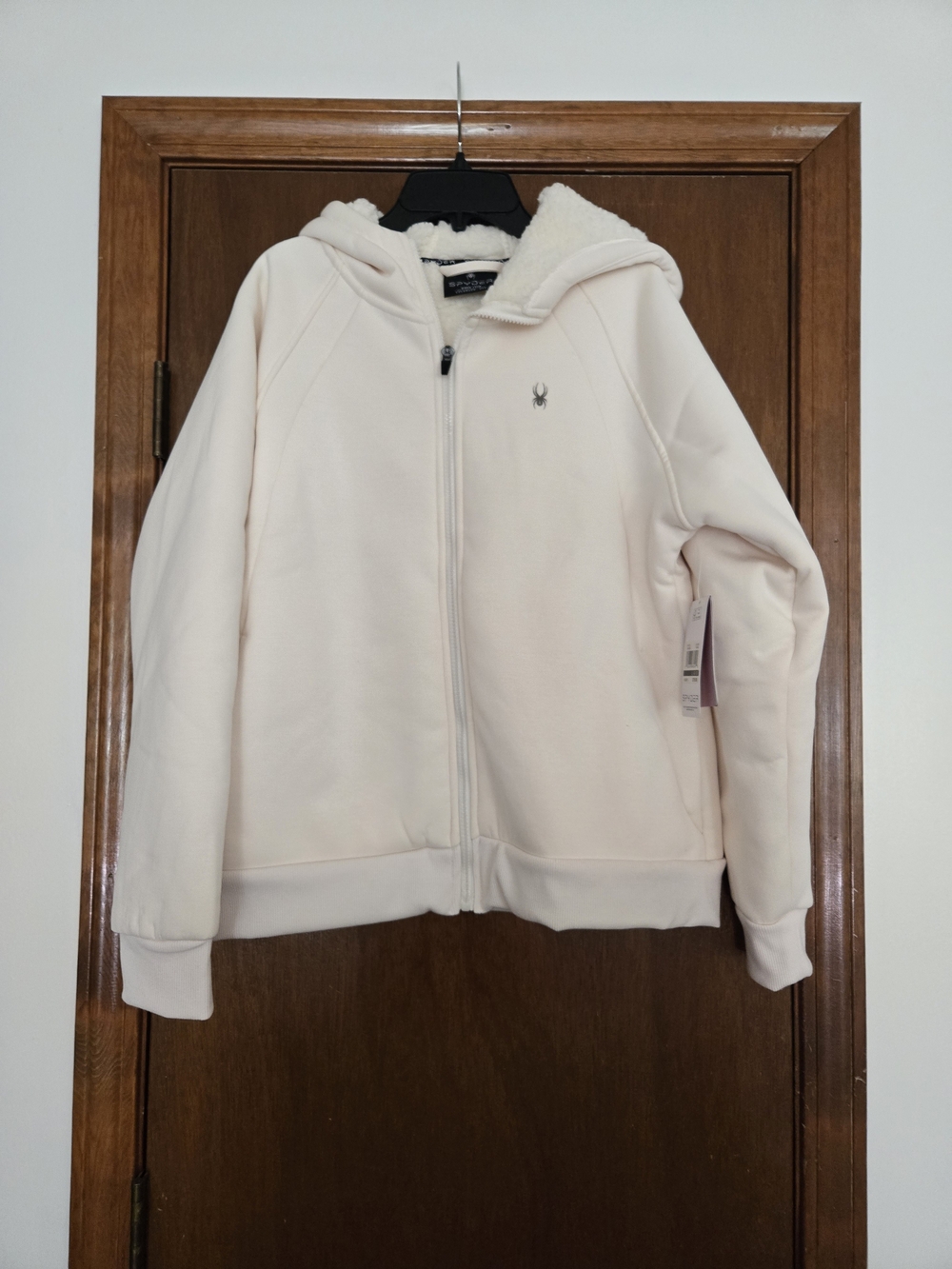 NWT Spyder Women's Sherpa Fleece Lined Full Zip Hoodie Jacket Pearl Cream L